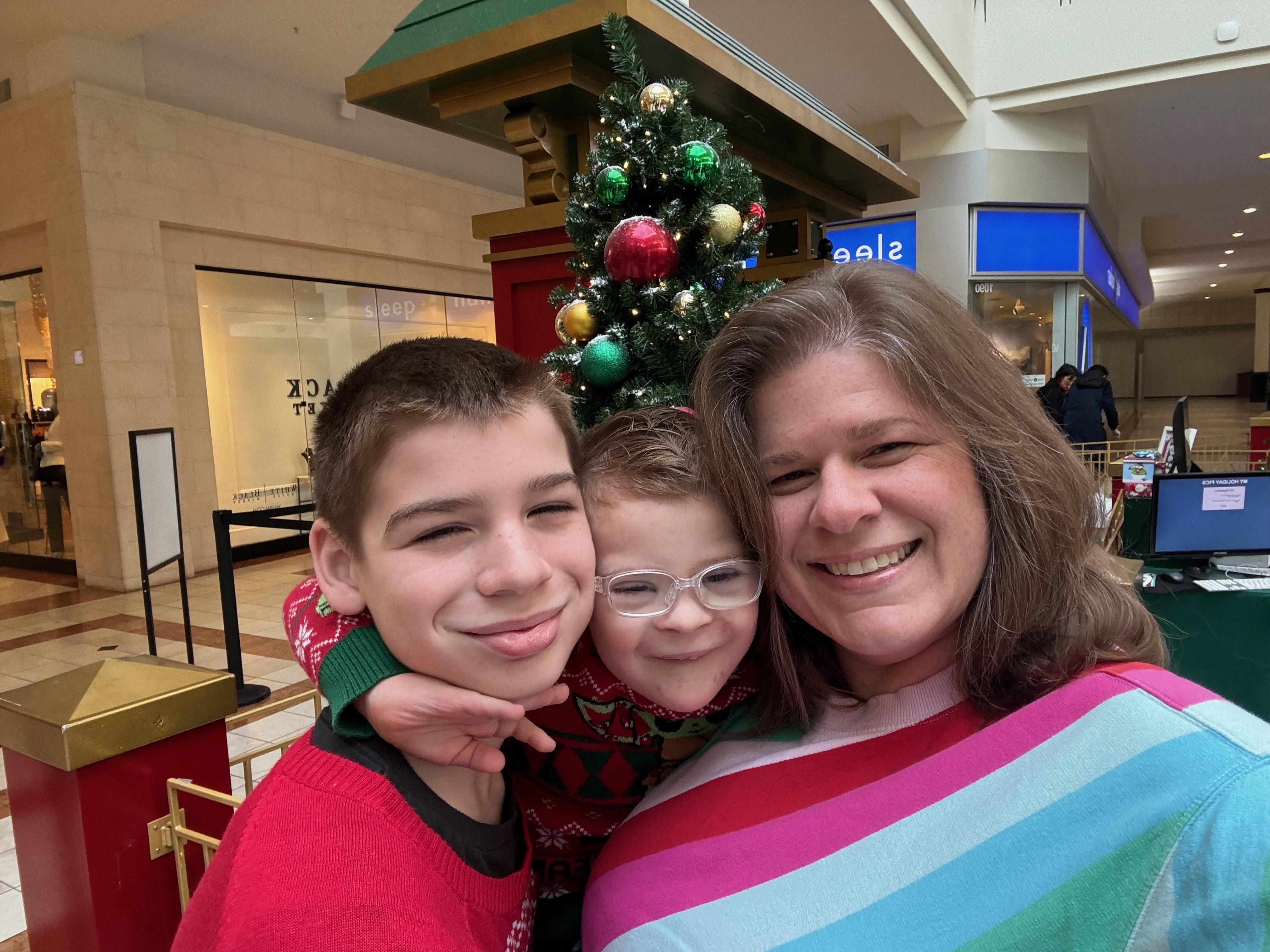 Charlie with his brother Andy and mom Kristy at Christmas